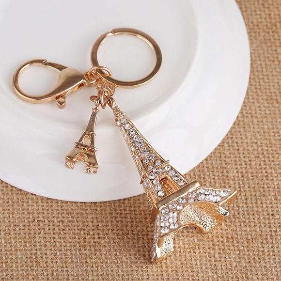 Gold and Silver Crystal Eiffel Tower Keychain Charm - Picture 6 of 16
